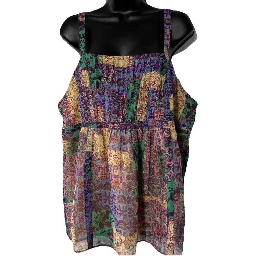 True Craft 1X womens pleated front dye house daze multicolor lined tank plus